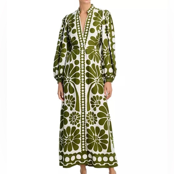 FARM Rio Dresses & Skirts - Green Floral V-Neck Maxi Dress